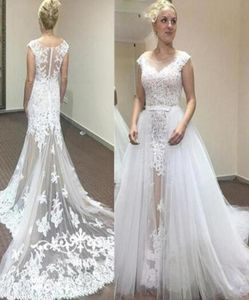 Dream Illusion White Lace Wedding Dress with Detachable Train Skirt Two Way Bridal Dresses See Through Vestido De Novia Vestidos C2252404