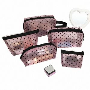 Nyl Mesh Cosmetic Bag Heart Shaped Portable Cosmetic Storage Bag Toalettetis Bag Lipstick Key Earphe Organizer Coin Purse Pouch K8XE#