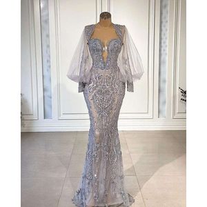Mermaid Lace Evening Dresses Beaded Long Sleeve Prom Dress Appliqued Formal Party Gowns Pageant Wear Custom Made Vestido De Novia
