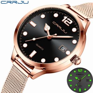 Armbanduhr Crrju Women Casual Watch Mode Luxus leuchtend Quarz wasserdichte Frau Armbanduhr Mesh Damen Kleid Relogio Feminino