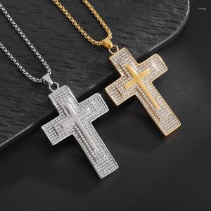 Pendant Necklaces Hip Hop Out Zircon Christian Double Cross Necklace For Men Women Fashion Charm Amulet Jewelry Gift