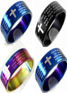 Bulk Lots 100pcs English Lord's Prayer Stainless Steel Rings 3 Colors Mix Wholesale Mens Fashion Jewelry6073746