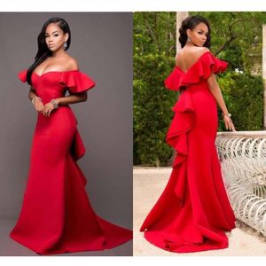 Gorgeous Red Mermaid Bridesmaids Dresses Off The Shoulder Backless Maid Of Honor Floor Length Satin Wedding Party Dress Plus Size Cheap