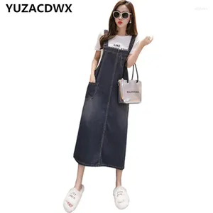 Lässige Kleider 2024 Sommer Denim Spaghetti -Gurtkleid Mode Frauen ärmellose Sundress Langes Plus Size Korean Street Robe Femme