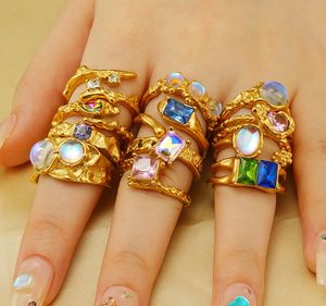 Triple Luminous Stone Open Rings Irregular Opening Adjustable Double Crystal Rings Christmas Gift Open Circle Gemstone Ring