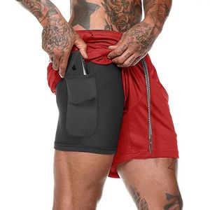 Män som kör shorts Summer Sportswear Doubledeck Short Pants 2 In 1 Training Workout Man Basketball Gym Fitness Sport 240416