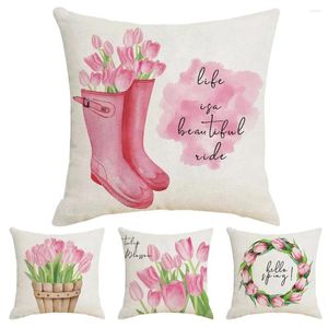 Pillow Comfortable Pillowcase Replaceable Tulip Flowers Throw Cover Zipper Closure Wear For Room