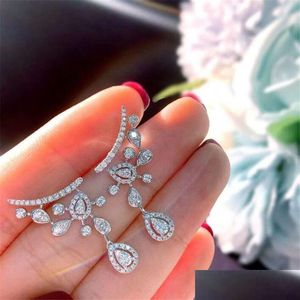 Dangle Shandelier 2021 Ins Top Sell Earrings Luxury Jewelry 925 Sterling Sier Pear Cut White Topaz CZ Diamond Gemstones Women Part DHQR1