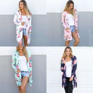 Women Spring Floral Cardigan US Europe Style Casual Contrast Long Sleeves Thin Outwear Coat Top Clothing for Sales