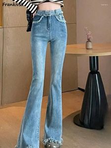 Jeans femminile da donna slim dolce streetwear semplice semplice in vita alta match chic harajuku retro flare denim tassel in stile coreano estivo