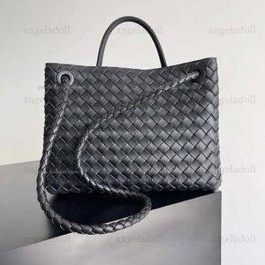 En spegelkvalitetsdesigners Small Andiamo Tote Shoppingväskor Kvinnor Verkligt läderväv Handtag Handväska Lammskinn Black Purse Crossbody Shoulder Strap Bag Ndiamo