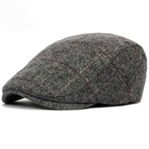 Berets Autumn Winter Men Zeitenjunge Hut Berets Britische Wolle im westlichen Stil Wolle Advanced Flat Ivy Cap Classic Vintage Striped Beret D24417