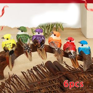 6pcs Simulação de árvore de natal Aves empoleiradas em florestas falsas decoração de jardim de penas Prop Y240416