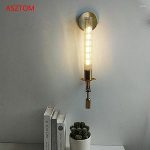 Lampa ścienna retro vintage szklane lampy rurkowe nordyckie kinkiet złota salon sypialnia w ganku przejście