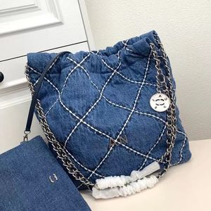 Çöp torbası denim tasarımcı çantası kot çanta kadınlar tote torbası omuz zinciri çanta çanta çantası denim kumaş çizgili lüks çanta 37cmx35cmx7cm