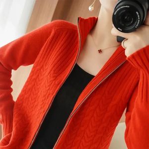 Fdfklak Womens Cardigan Knitted Jacket Spring Autumn Korean All-Match Slim Sweater Large Size Tops Female S-6XL 240415