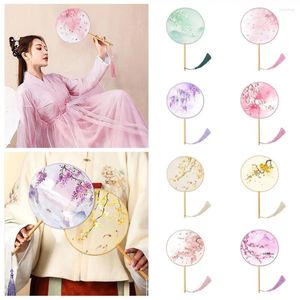 Dekorativa figurer 1st Vintage Silk Fan Wedding Party Accessories Ancient Tassel Dance Chinese Cheongsam Tang Suit Printing Round Hand