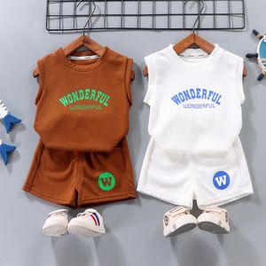 Children's Vest Set Boys Tops Shorts Tshirts Sleeveless Summer Clothes Tees Big Girls Toddler Youth Loose Kids Clothing Pink White Coffee Green G 78KM#