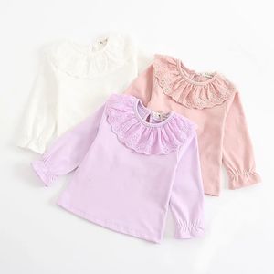 女の赤ちゃんの白いブラウス春秋のレースシャツロングリーブトップ幼児の子供服024m幼児ブラウス240409