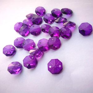 Chandelier Crystal Selling 200pcs Dark Purple 14mm Glass Octagon Beads In 2Holes For Strand Garlands Parts Curtain Accessory Free Rings