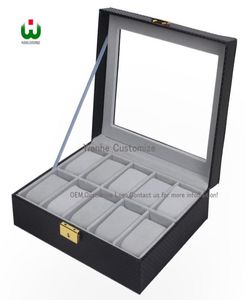 10 Grids Slot PU neue BIAS Leder -Brand Logo Wachkasten Display Organizer Glass Top Schmuck Aufbewahrung Organizer Box Schwarz grau Interi6465061