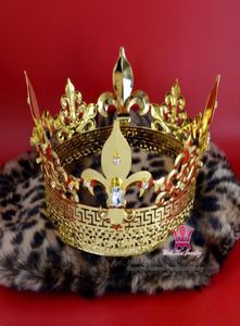 König Prinz Gold Krone Tiara Metall Imperial Majestätische Männer Frauen Haarschmuck Cosplay Cosplay Proms Royal Style Party Show Accessoires MO1989987601