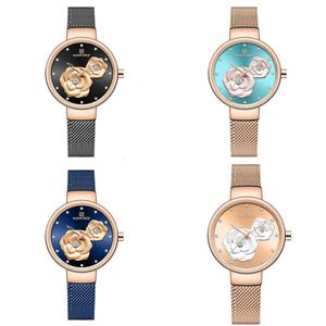 Kvinnor tittar på Naviforce Top Brand Steel Mesh Waterproof Ladies Watches Flower Quartz Female Wristwatch Charming Girl Clock 210720 ES