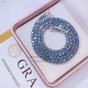 GRA -certifierad 3mm 4mm Sterling Silver Rainbow Topaz Coated Moissanite Cluster Halsband