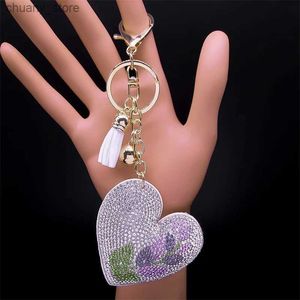 Keychains Lanyards Love Heart Flower Keyring Holder Legierung für Frauen Mädchen Kristall Schlüsselbeutel Auto Hängende Anhänger Schmuck Muttertag Geschenk Llavero Y240417