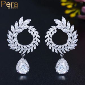 Dangle Earrings Pera Symmetrical Wheat Leaf Shape Long Drop Silver Color Shiny Cubic Zirconia Women Costume Prom Jewelry E771