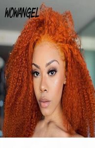 Ingefära orange färgad 13x6 djup del spetsar främre mänskliga hår peruker 150 pre plockade brasilianska kinky lockiga remy spets frontala wigs4477072