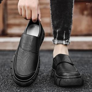 Casual Shoes Autumn Men's Flat Leather Fashion Slip On Walking For Men Outdoor Round Toe Platform Male Sneakers