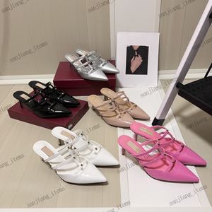 2024 Studded Strappy Pointed Toe Pumps Shoes for Women Ladides Summer Slides Stud Sandal Designer slippers Stiletto High Heels Pointed Toe T Strape Studs mules