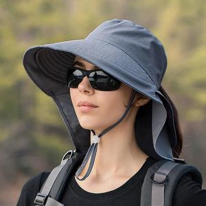 Summer Designer Wide Brim Hats For Womens Outdoor UV-Anti Neck Protection Sunhats Women Visors Outdoor Hat Beach Fishing Hiking Shawl Casual Sunscreen Caps