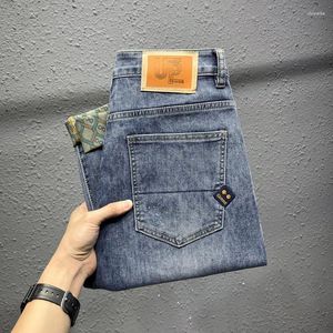 Mäns jeans 2024 Elastic Printing Denim (ankellängd byxor) Tunn andningsbara avancerade treniga treniga all-match casual smala passformbyxor