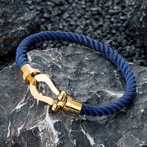 Bangle Simple Brand Horseshoe Buckle Stainless Steel Bracelet Men Women Color Cord Wristband Creative Accessories Couple Jewelry GiftsL240417
