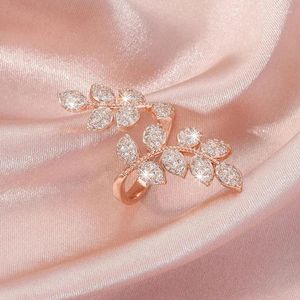 Wedding Rings Huitan Chic Leaf Opening For Women Rose Gold Color Romantic Female Finger-ring Engagement Party Fashion Jewelry