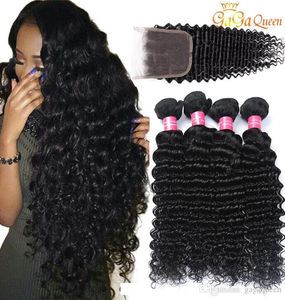 Brazilian Deep Wave With Closure Hair Bundles With 4x4 Closure 3 Bundles Brazilian Virgin Hair With Closure Unprocessed Human Hair2194921