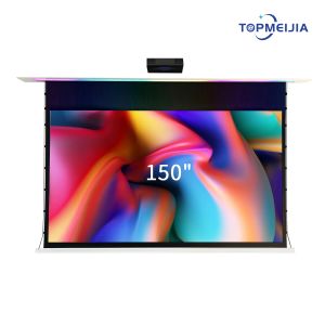 150" inch Intelligent In Ceiling Motorized Projection Screen Elastic Shock Absorbing Cover UST ALR pantalla proyector With Led Lights