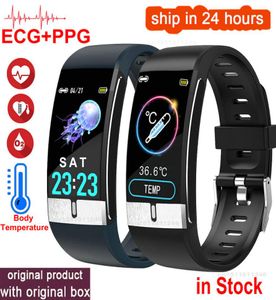 2020 Smart Watch Men E66 Body Temperatur ECG PPG Waterproof Sport Armband Blood Oxygen Heart SMARTWATCH för iOS Android1879097