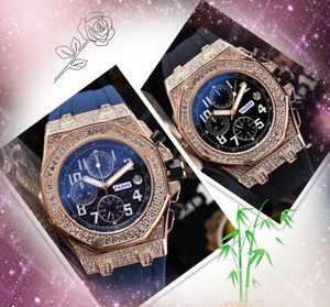 ICED Out Six Stiches Designer Watch Stoppwatch Hip Hop Mens Kalender Quarz Bewegung Uhr Set Auger Rennsport Schwarzes Grün Gummi -Gummi Diamonds Ring Präsident Uhren Uhren