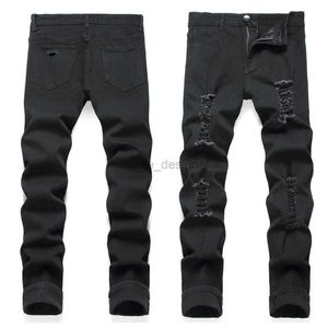 Designer jeans för män svarta mäns jeans denim ren svart smala fötter elastiska mäns smala fit jeans självfoto trend mode pant