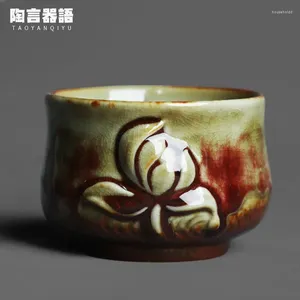 Xícaras de chá de madeira queimando marcas de incêndio alívio lótus xícara pessoal copo de cerâmica retrô de cerâmica retro gelo