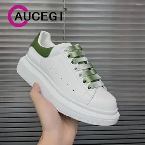 Casual Shoes Aucegi Spring Autumn Women Cross bundna rund tå platt häl sneakers mode äkta läder elegant yttre fritid