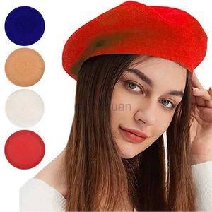 Berets Women wełna berets francuski artysta styl ciepły zima wiosenna czapka retro gładka beret solidny kolor elegancka dama wszystkie pasujące czapki D24417