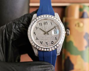 2024 Neue Herren Uhr Full Diamond Vollautomatische mechanische Uhr 41mm Saphirspiegel Gummi Gummi -Armband -Armband Damen Uhren Geschenk mit Schachtel