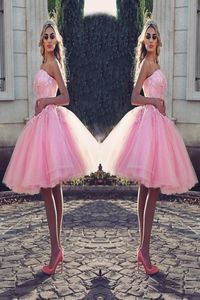 Vestidos de baile muito curto vestidos de baile de renda rosa de miçanga rosa Apliques de cocktail de cocktail de cocktail tule tule 4550472