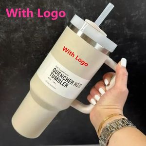 Ready To Ship Stanl Quencher Tumblers H2 0 40oz Stainless Steel Cups with Silicone handle Lid And Straw 2nd Generation Car mugs248y