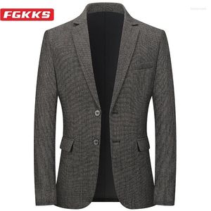 Мужские костюмы FGKKS 2024 Случайный костюм Blazers Cotton Cloth-Fit Business Juper