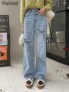 Jeans ad alta vita alta primavera estate lunghe pantaloni dritti donne in prua alla moda casual coreane da donna pantaloni da donna pieghettate